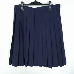 1円 スクールスカート 大きいサイズ 夏物 w80-丈59 紺 中学 高校 プリーツ 学生服 制服 女子 中古 HK6096