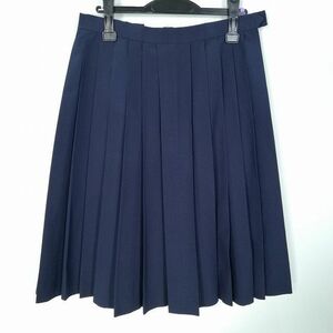 1円 スクールスカート 大きいサイズ 夏物 w75-丈63 紺 中学 高校 プリーツ 学生服 制服 女子 中古 HK6508