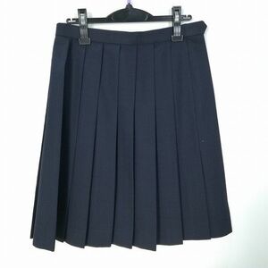 1円 スクールスカート 大きいサイズ 夏物 w75-丈58 紺 静岡天竜高校 プリーツ 学生服 制服 女子 中古 HK6502