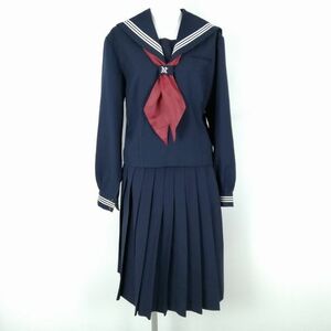 1円 セーラー服 スカート スカーフ 上下3点セット 180A 大きいサイズ 冬物 白3本線 女子 学生服 埼玉大宮西中学 紺 中古 ランクC NA7012