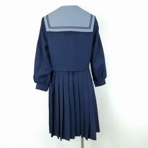 1円 セーラー服 スカート スカーフ 上下3点セット 指定 160A 冬物 青2本線 女子 学生服 長崎桜が原中学 花紺 制服 中古 ランクC NA7134_画像2