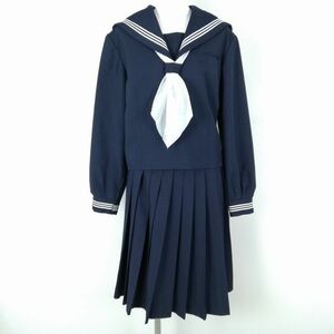 1円 セーラー服 スカート スカーフ 上下3点セット 180A 大きいサイズ 冬物 白3本線 女子 学生服 埼玉柳瀬中学 紺 制服 中古 ランクC NA7015