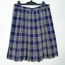 1円 スクールスカート 夏物 w66-丈56 チェック 埼玉山村学園高校 プリーツ 学生服 制服 女子 中古 HK8160_画像1