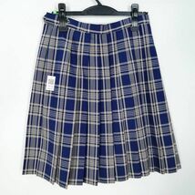 1円 スクールスカート 夏物 w66-丈56 チェック 埼玉山村学園高校 プリーツ 学生服 制服 女子 中古 HK8160_画像2