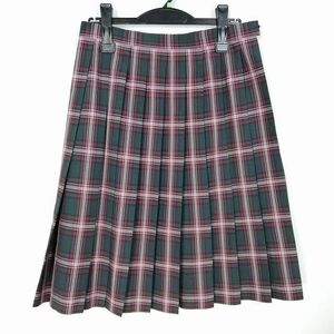 1円 スクールスカート 夏物 w66-丈60 チェック 中学 高校 プリーツ 学生服 制服 女子 中古 HK8169