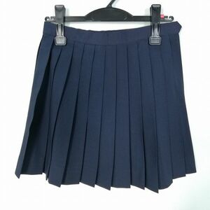 1円 スクールスカート 夏物 w63-丈40 紺 中学 高校 ミニ丈 プリーツ 学生服 制服 女子 中古 HK6542