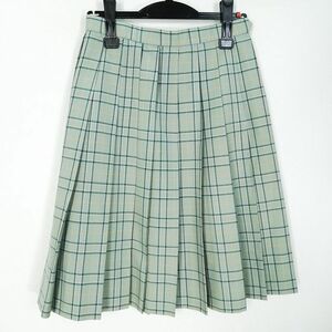 1円 スクールスカート 夏物 w60-丈59 チェック 中学 高校 プリーツ 学生服 制服 女子 中古 HK8166