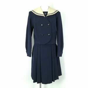 1円 セーラー服 スカート 上下2点セット 冬物 黒2本線 女子 学生服 千葉日本大学第一中学 紺 制服 中古 ランクC NA7479