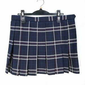 1円 スクールスカート 大きいサイズ 冬物 w80-丈41 チェック 中学 高校 ミニ丈 プリーツ 学生服 制服 女子 中古 HK8598