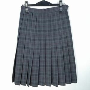 1円 スクールスカート 冬物 w63-丈61 チェック 愛媛済美高校 プリーツ 学生服 制服 女子 中古 HK8524