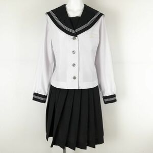 1円 セーラー服 スカート 上下2点セット 大きいサイズ カンコー 中間服 グレー3本線 女子 学生服 静岡三島北高校 白 中古 ランクC NA7588