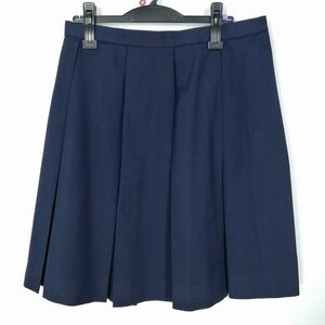 1円 スクールスカート 大きいサイズ 冬物 w75-丈56 紺 中学 高校 プリーツ 学生服 制服 女子 中古 HK7088