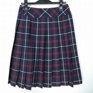 1円 スクールスカート 冬物 w60-丈59 チェック 中学 高校 プリーツ 学生服 制服 女子 中古 HK8594