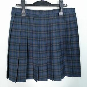 1円 スクールスカート 大きいサイズ 冬物 w75-丈46 チェック 中学 高校 プリーツ 学生服 制服 女子 中古 HK8683