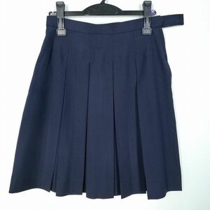 1円 スクールスカート 大きいサイズ 夏物 w75-丈53 紺 中学 高校 プリーツ 学生服 制服 女子 中古 HK7100