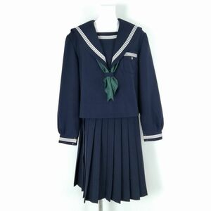 1円 セーラー服 スカート スカーフ 上下3点セット 大きいサイズ 特大 カンコー 冬物 白3本線 女子 中学 高校 紺 中古 ランクC NA7613