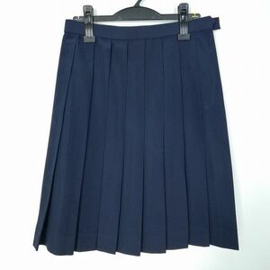 1円 スクールスカート 夏物 w69-丈60 紺 中学 高校 プリーツ 学生服 制服 女子 中古 HK7118