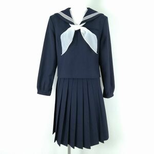 1円 セーラー服 スカート スカーフ 上下3点セット 165A オリーブデオリーブ 冬物 白3本線 女子 学生服 中学 高校 紺 中古 ランクB NA7912