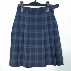 1円 スクールスカート 夏物 w69-丈56 チェック 宮城住吉台中学 プリーツ 学生服 制服 女子 中古 HK8962