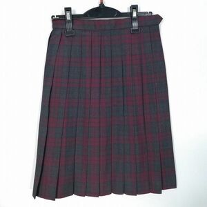 1円 スクールスカート 夏物 w58-丈60 チェック 茨城境西高校 プリーツ 学生服 制服 女子 中古 HK8957