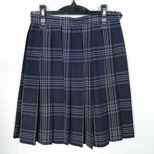 1円 スクールスカート 冬物 w60-丈52 チェック 中学 高校 プリーツ 学生服 制服 女子 中古 HK8801