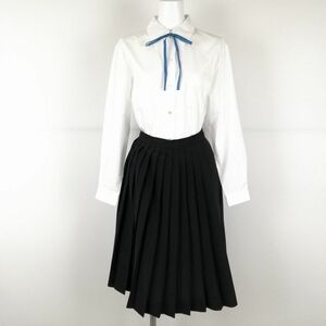 1円 ブラウス スカート 紐タイ 上下3点セット 指定 M 中間服 女子 学生服 中学 高校 白 制服 中古 ランクB NA8264