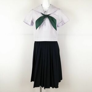 1円 セーラー服 スカート スカーフ 上下3点セット 夏物 白2本線 女子 学生服 兵庫琴陵中学 白 制服 中古 ランクC NA8268