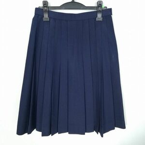 1円 スクールスカート 夏物 w66-丈61 紺 中学 高校 プリーツ 学生服 制服 女子 中古 HK7883