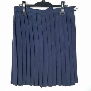 1円 スクールスカート 大きいサイズ 夏物 w75-丈54 紺 中学 高校 プリーツ 学生服 制服 女子 中古 HK7614