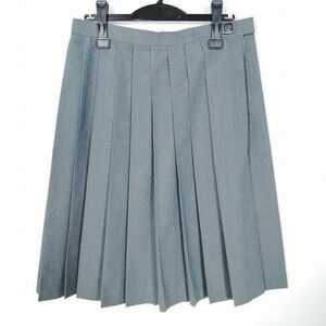 1円 スクールスカート 大きいサイズ 夏物 w72-丈62 グレー 中学 高校 プリーツ 学生服 制服 女子 中古 HK7600