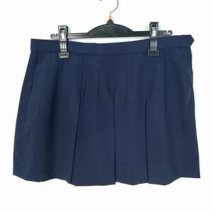 1円 スクールスカート 大きいサイズ 夏物 w80-丈38 紺 中学 高校 マイクロミニ プリーツ 学生服 制服 女子 中古 HK7635