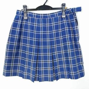 1円 スクールスカート 大きいサイズ 夏物 w80-丈49 チェック 中学 高校 プリーツ 学生服 制服 女子 中古 HK8884