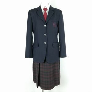 1円 ブレザー チェックスカート ネクタイ 上下4点セット 大きいサイズ カンコー 冬物 女子 学生服 中学 高校 紺 制服 中古 ランクC NA8346