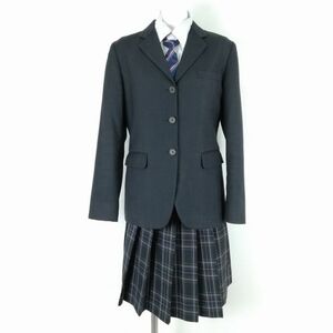 1円 ブレザー チェックスカート 上下4点セット 165A カンコー 冬物 女子 学生服 中学 高校 ストライプ（グレー） 中古 ランクB NA8325