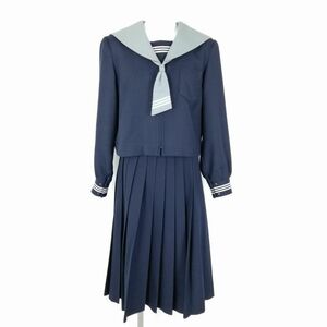 1円 セーラー服 スカート ネクタイ 上下3点セット 165A 冬物 白3本線 女子 学生服 大分城東中学 紺 制服 中古 ランクC NA8573