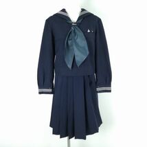 1円 セーラー服 スカート スカーフ 上下3点セット 冬物 白3本線 女子 学生服 東京佼成学園女子中学高校 紺 制服 中古 ランクC NA8609_画像1