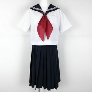 1円 セーラー服 スカート スカーフ 上下3点セット 大きいサイズ 夏物 白3本線 女子 学生服 高知商業高校 白 制服 中古 ランクC NA8539