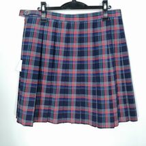 1円 スクールスカート 大きいサイズ 夏物 w80-丈50 チェック 中学 高校 プリーツ 学生服 制服 女子 中古 HK9479_画像2