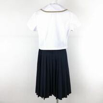 1円 セーラー服 スカート 紐タイ 上下3点セット 155B 夏物 茶1本線 女子 学生服 中学 高校 白 制服 中古 ランクC NA8751_画像2