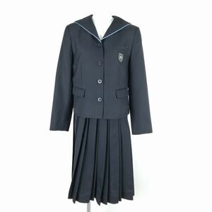 1円 セーラー服 スカート 上下2点セット 165A カンコー 冬物 水色1本線 女子 学生服 静岡清水町立清水中学 黒 制服 中古 ランクB NA8922