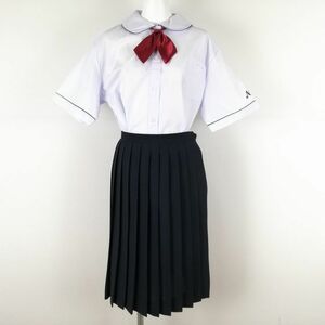 1円 ブラウス スカート リボン 上下3点セット 大きいサイズ 特大 夏物 女子 学生服 中学 高校 白 制服 中古 ランクB NA9157