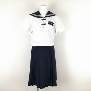 1円 セーラー服 スカート 上下2点セット 指定 大きいサイズ 夏物 白2本線 学生服 静岡西遠女子学園中学高校 白 制服 中古 ランクC NA8956