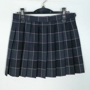 1円 スクールスカート 冬物 w69-丈38 チェック 中学 高校 マイクロミニ プリーツ 学生服 制服 女子 中古 HK9990