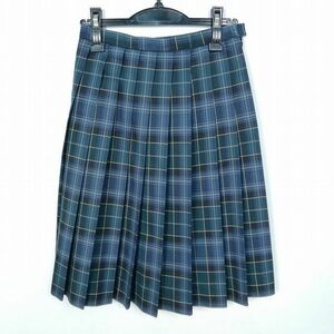 1円 スクールスカート 冬物 w61-丈60 チェック 中学 高校 プリーツ 学生服 制服 女子 中古 HK0051