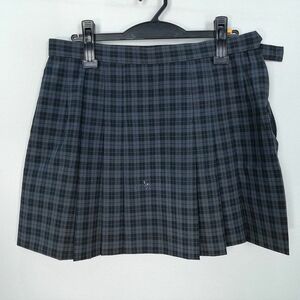 1円 スクールスカート 大きいサイズ 夏物 w80-丈41 チェック 中学 高校 ミニ丈 プリーツ 学生服 制服 女子 中古 HK9974