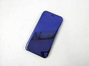 iPhone7/8 鏡面 手帳型ミラーフリップケース カバー 半透明 ネイビー