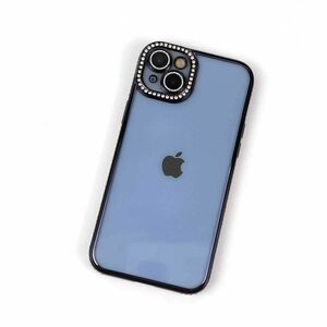 iPhone 14 Plus用 保護ケース カバー キラキラ ラインストーン ゴージャス レンズ保護 ソフトケース ブラック