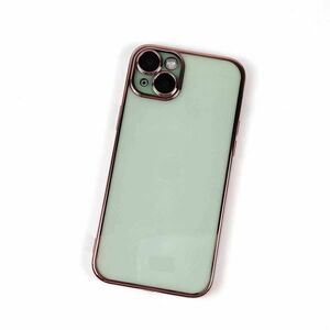 iPhone 15 Plus用 高品質ソフトケース 電解メタル レンズフィルム付 カバー シンプル クリア カメラフル保護 ピンク