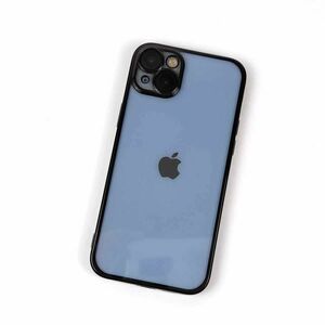 iPhone 14 Plus用 高品質ソフトケース 電解メタル レンズフィルム付 カバー シンプル クリア カメラフル保護 グラファイトブラック