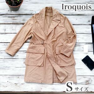 【美品】Iroquois/イロコイ/ベージュ/トレンチコート/メンズ/ビジネス ステンカラーコート ロングコート